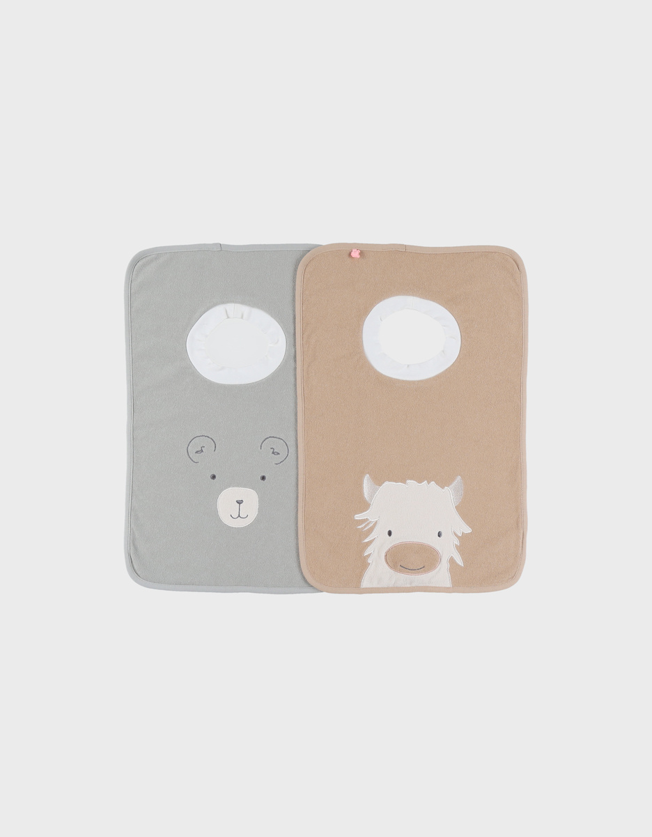 Lot de 2 bavoirs éponge beige et kaki - Noukie's